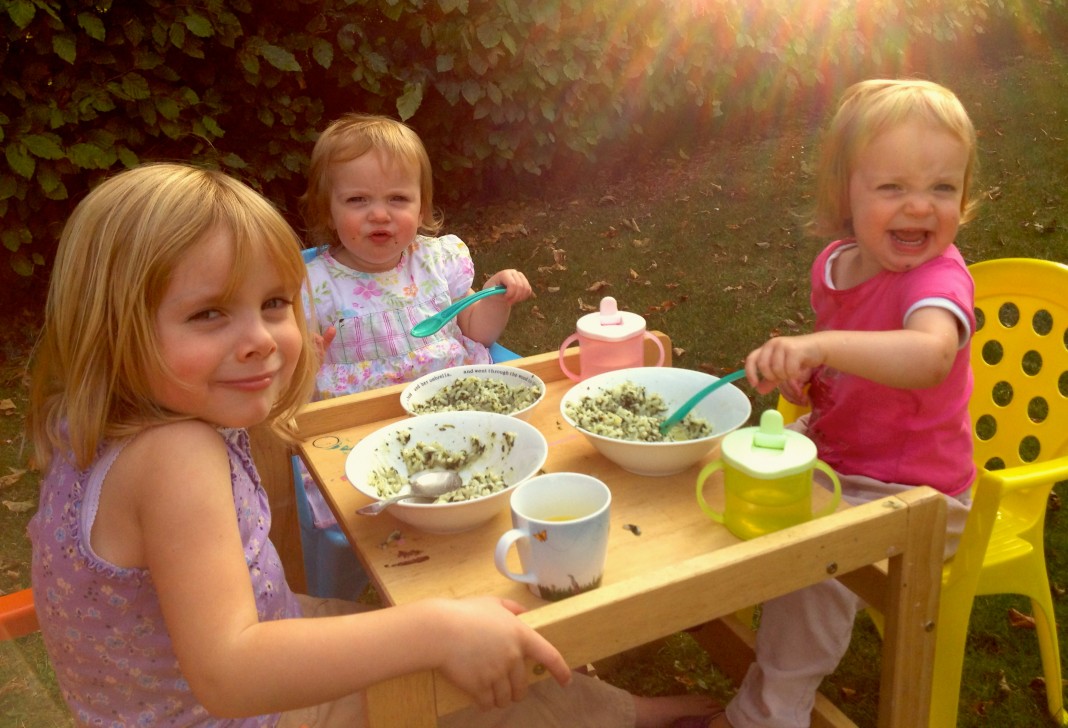 Dining al fresco with spinach risotto - a favourite. 