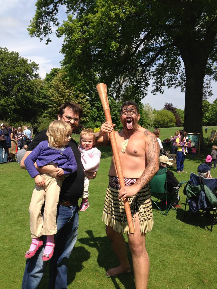 At the Hinemihi Marae (Maori meeting house) at Clandon Park in Surrey. We'd just watched a display of Maori dancing.